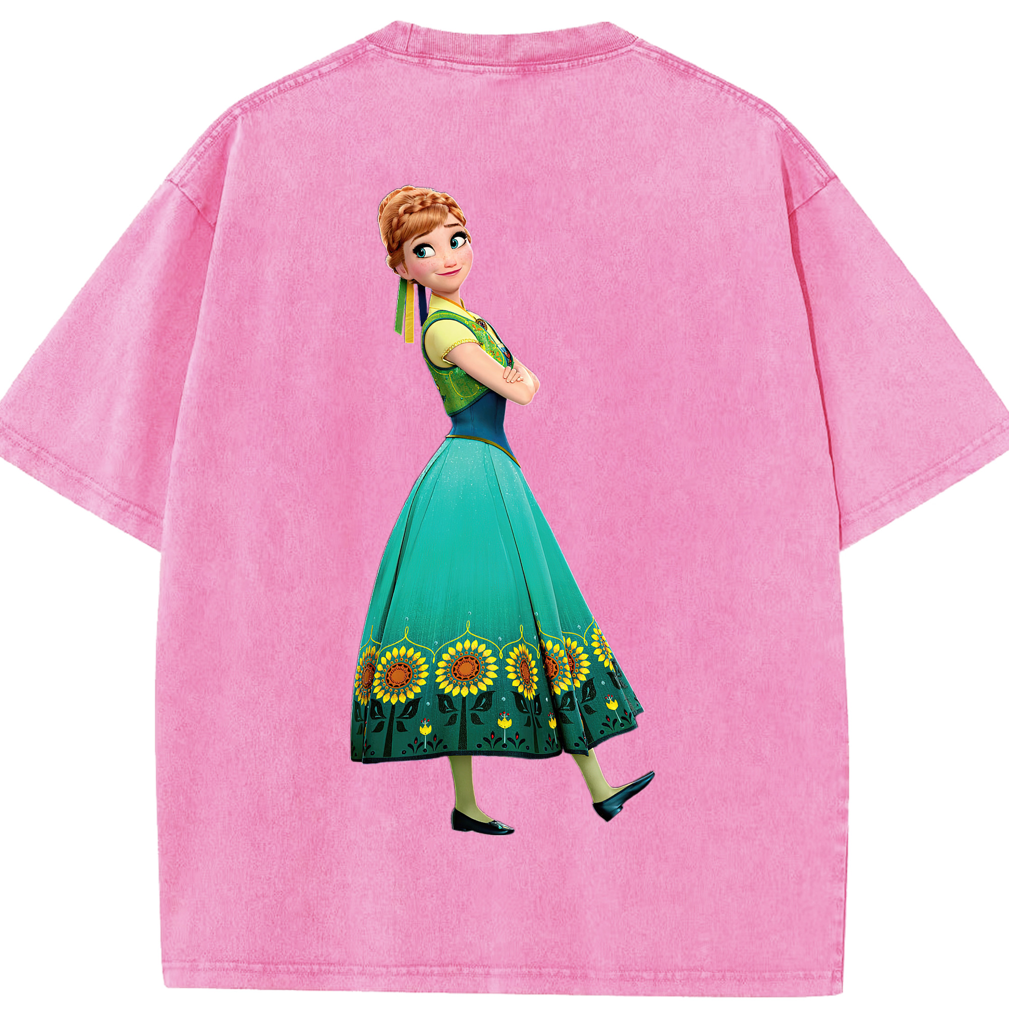 （画像用） アナと雪の女王 アンナ エルサ Frozen Anna Elsa 綿100% ヴィンテージ風 半袖Tシャツ（背面プリント）